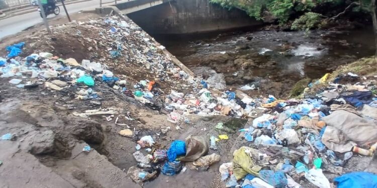 Lambanyi: le pont proche de la station TMI, transformé en dépotoir, après le retrait des bacs à ordures