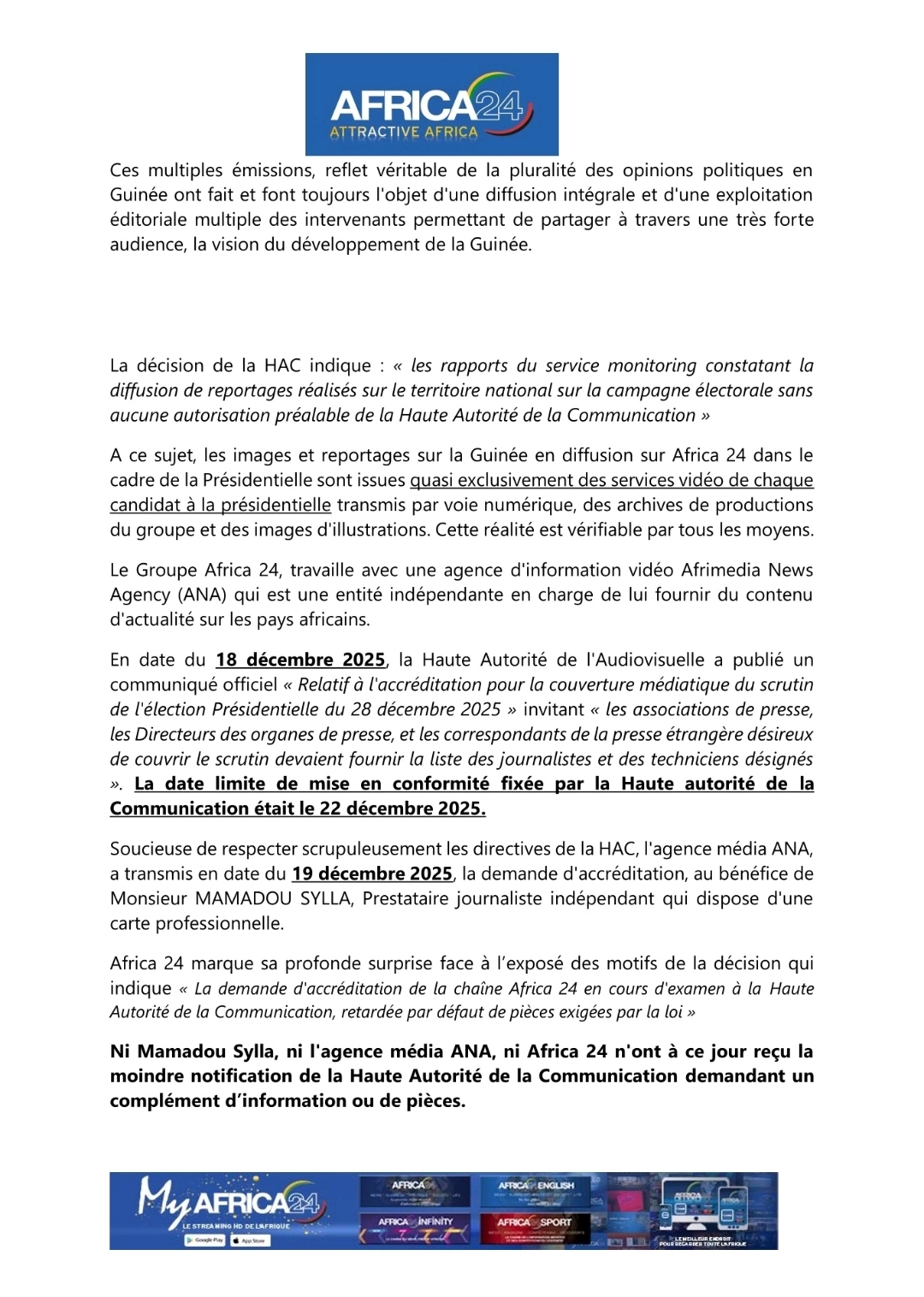Médias : accusée d'exercice illégal en Guinée, la télé Africa24 dénonce une ''action abusive'' de la HAC 3 Screenshot 20251223 143417 LinkedIn